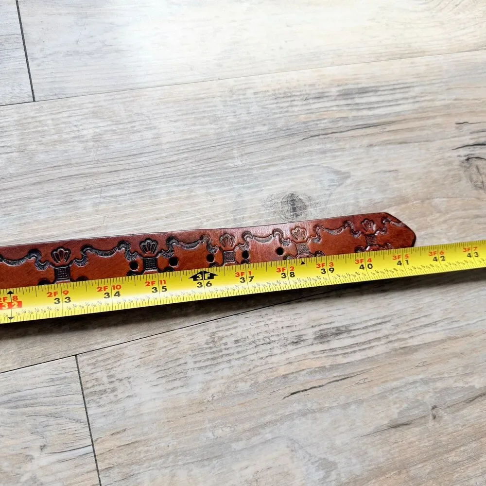 Vintage Lowenbrau Beer Leather Belt Size 36 Embossed Western Brass Buckle Miller